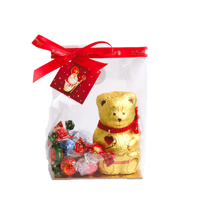 Cadeau de Saint Nicolas. Composé de 1 Teddys et de LINDOR et gourmandises assortis