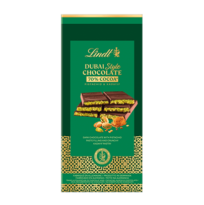 Lindt Dubai Style Chocolate Noir 70% – Pistache & Kadaïf – Tablette Édition Limitée 145g